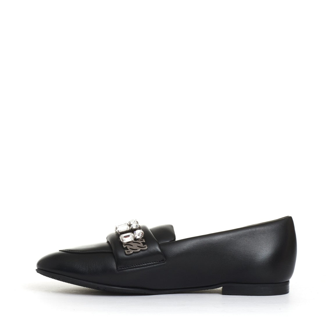 Casadei Black Moccasin With Rhinestone Buckle