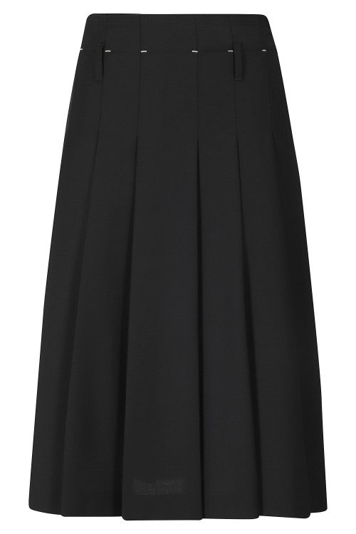 Tela Black Poly-Wool Structured Pleated Mini Skirt
