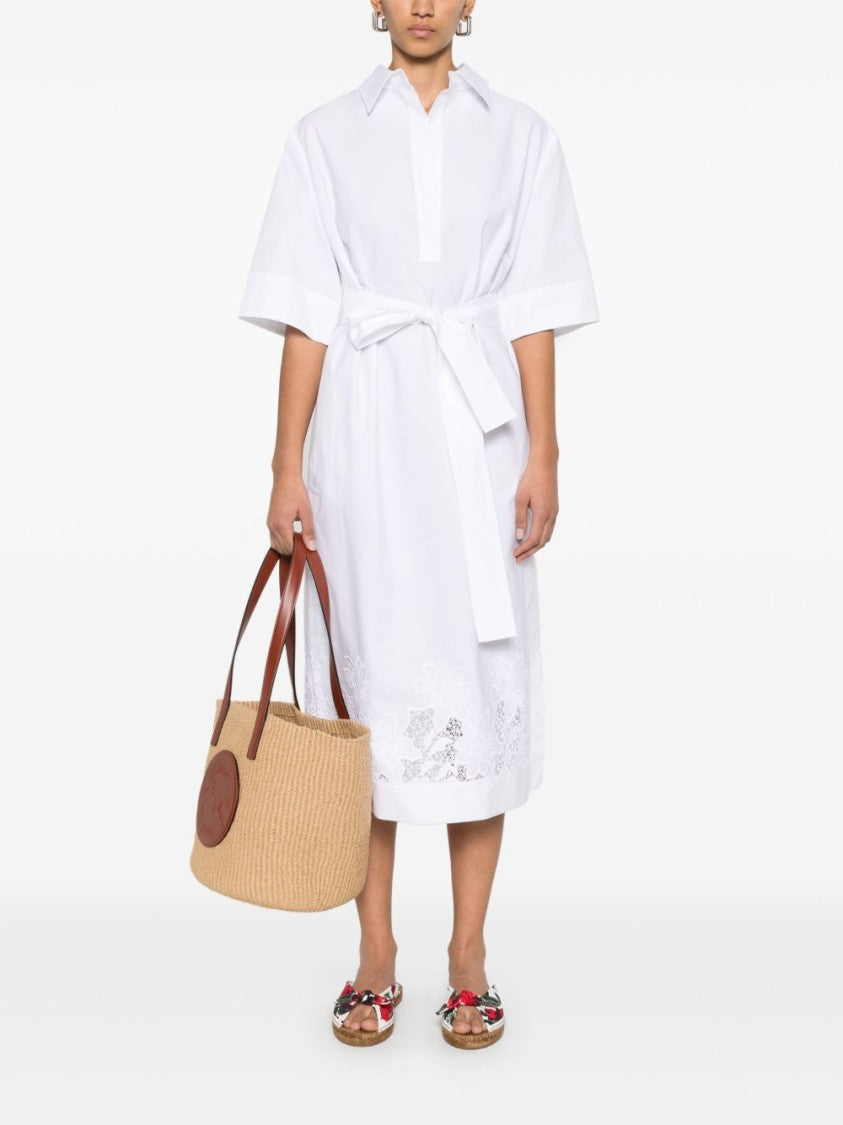 Parosh White Midi Dress With Classic Collar