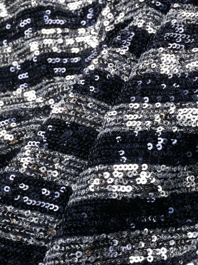 Balmain Sequinned Navy And Silver Striped Minidress