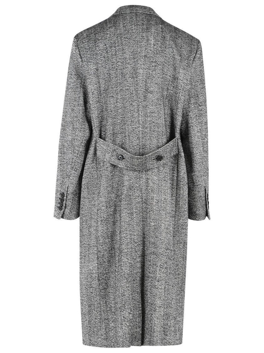 Dolce & Gabbana Grey Fantasia Double-Breasted Virgin Wool Long Coat
