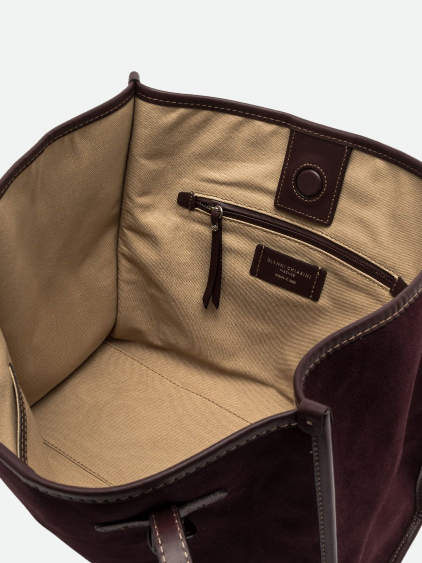 Gianni Chiarini Spacious Burgundy Suede Tote Bag With Smooth Leather Trim