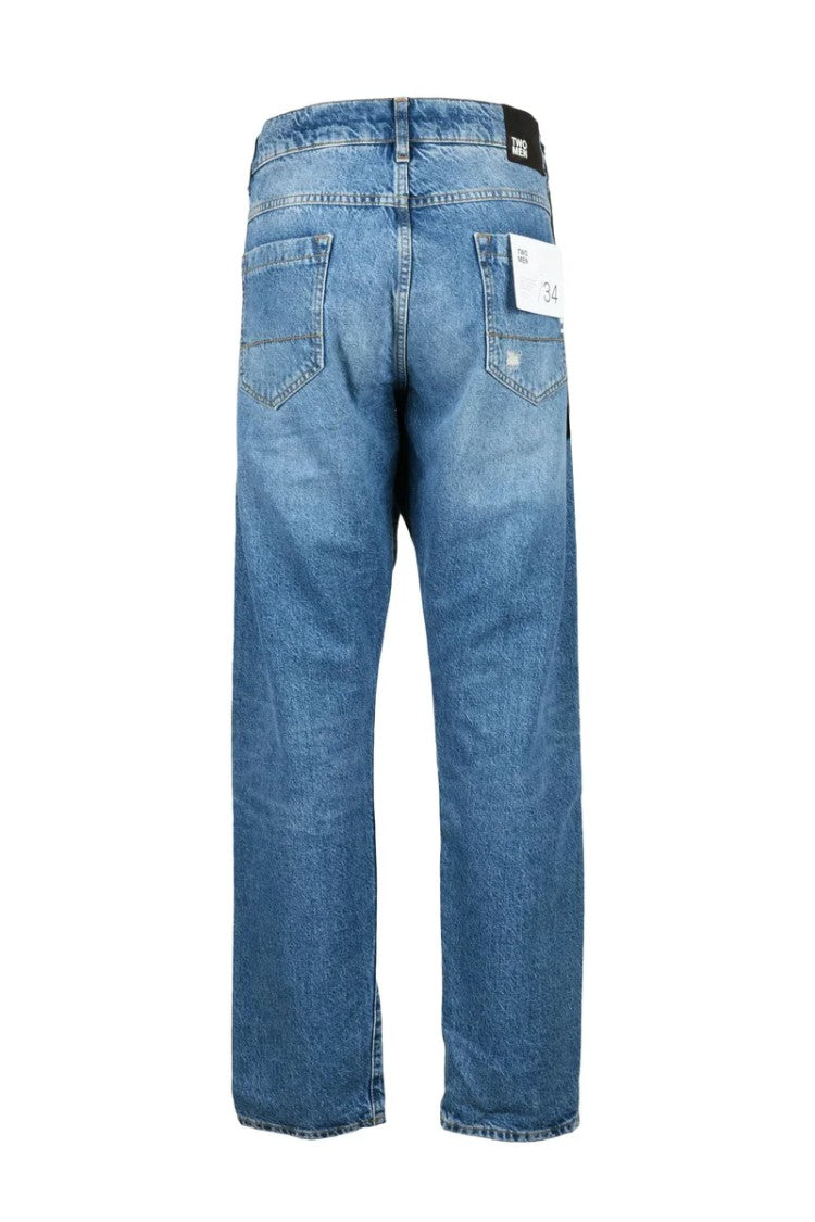 Two Men Blue Cotton Hemp Jeans