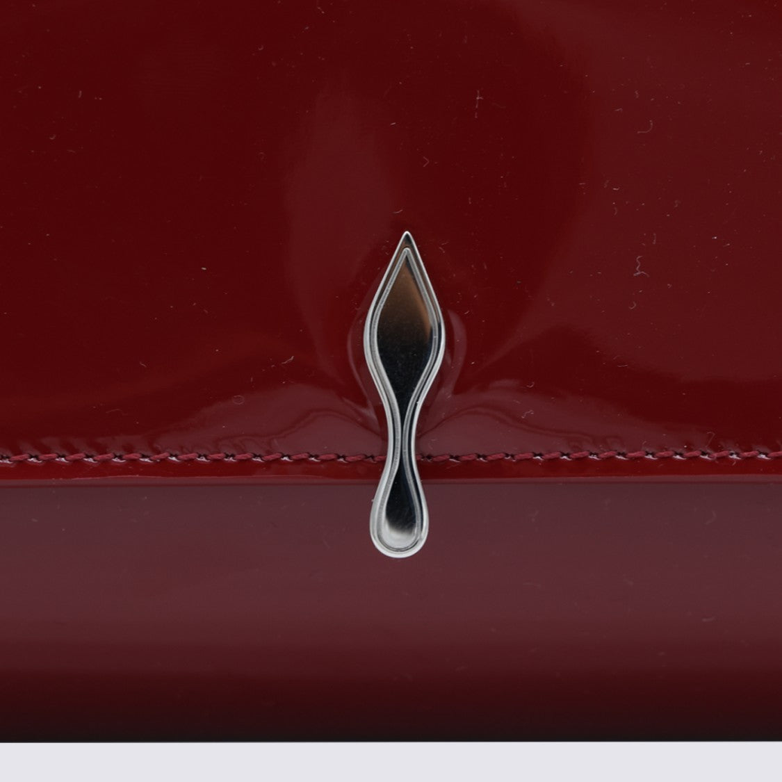 Christian Louboutin Glossy Red Wallet With Silver-Tone Clasp And Chain Strap