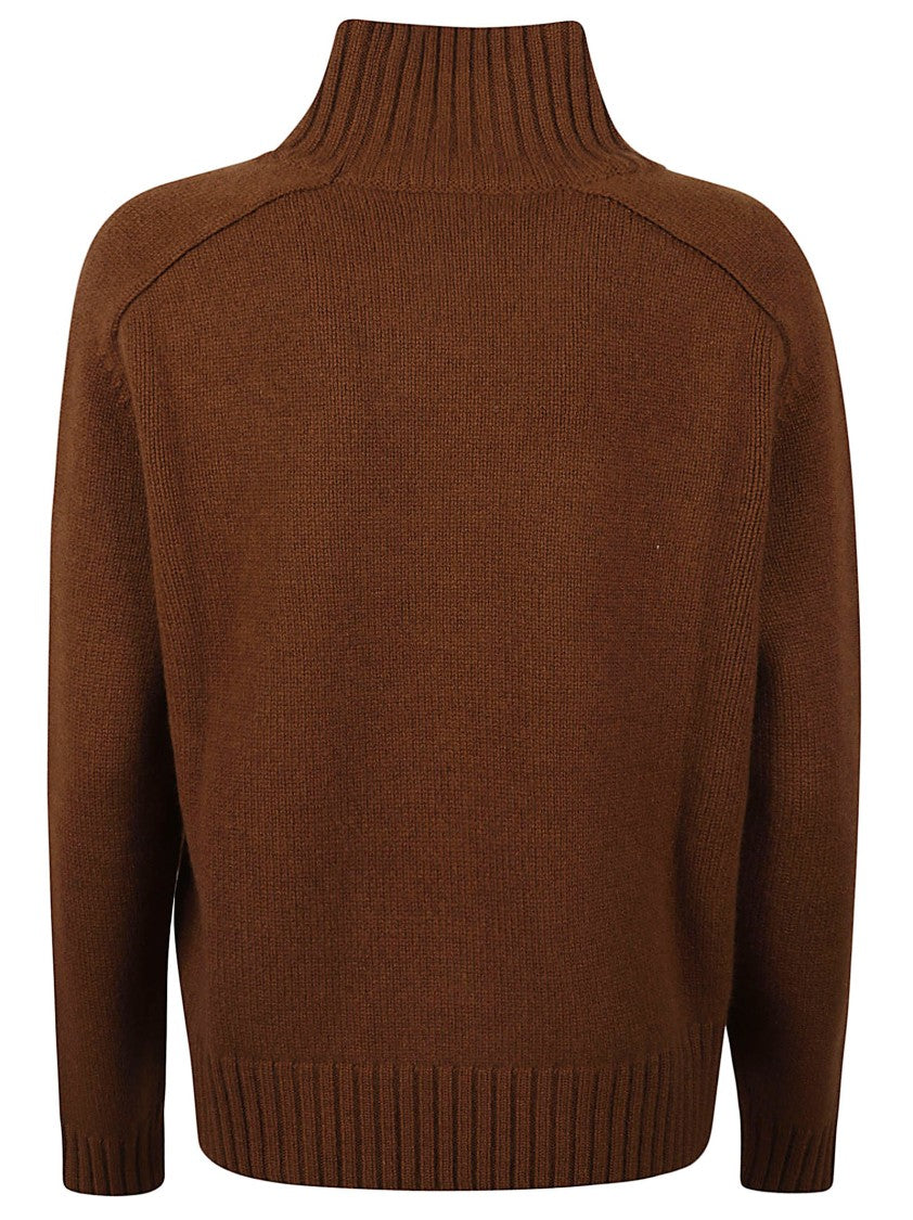 Be You Ribbed Brown Turtleneck Sweater With Cropped And Relaxed Fit