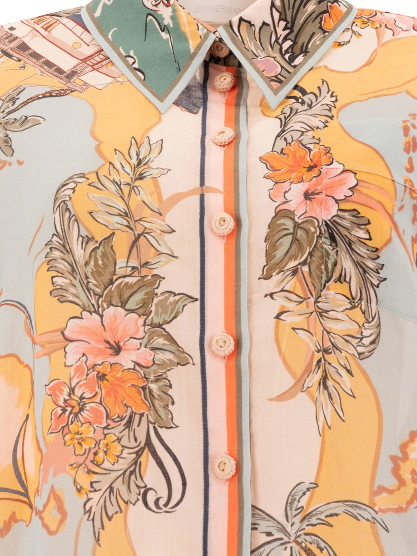 Zimmermann Relaxed Light Blue Floral Print Shirt