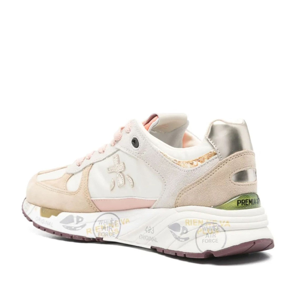 Premiata White Mased Leather Suede Panel Sneakers