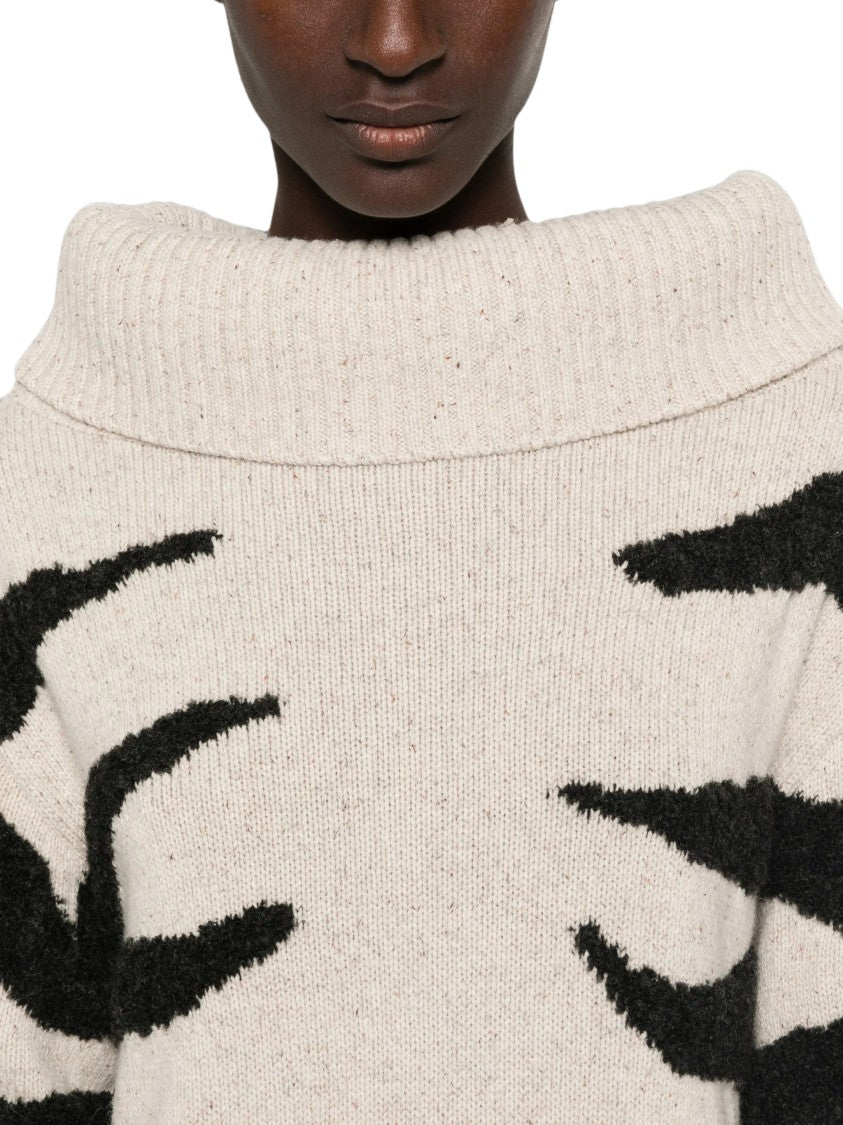 Moschino Zebra Stripe Turtleneck Knit Dress