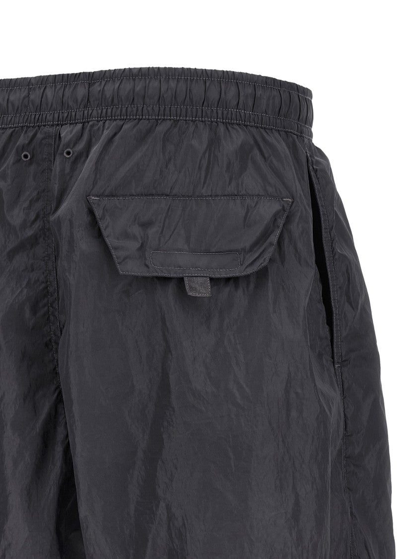 Stone Island Wrinkled Double Color Swim Shorts With Logo Print And Drawstring Waistband