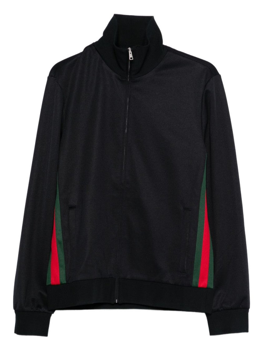 Gucci High-Collar Black Jacket With Bold Stripe Accents