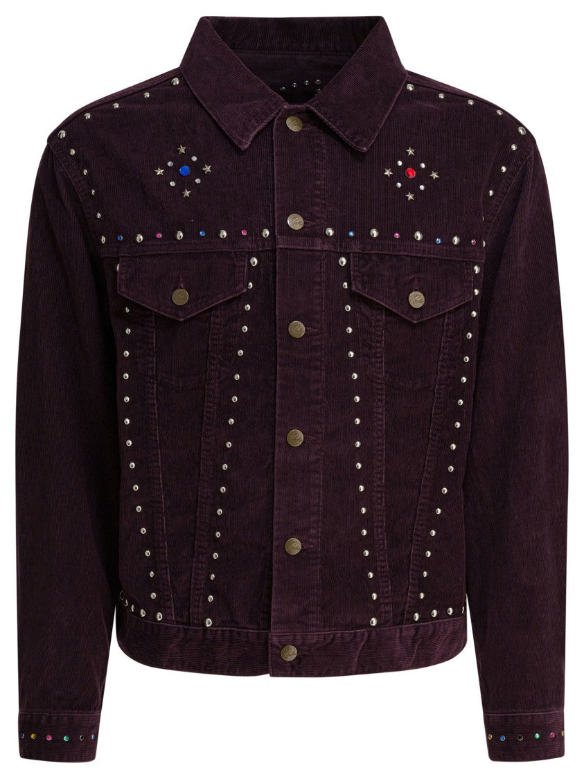 Needles Burgundy Corduroy Jacket With Decorative Studs And Unique Back Design