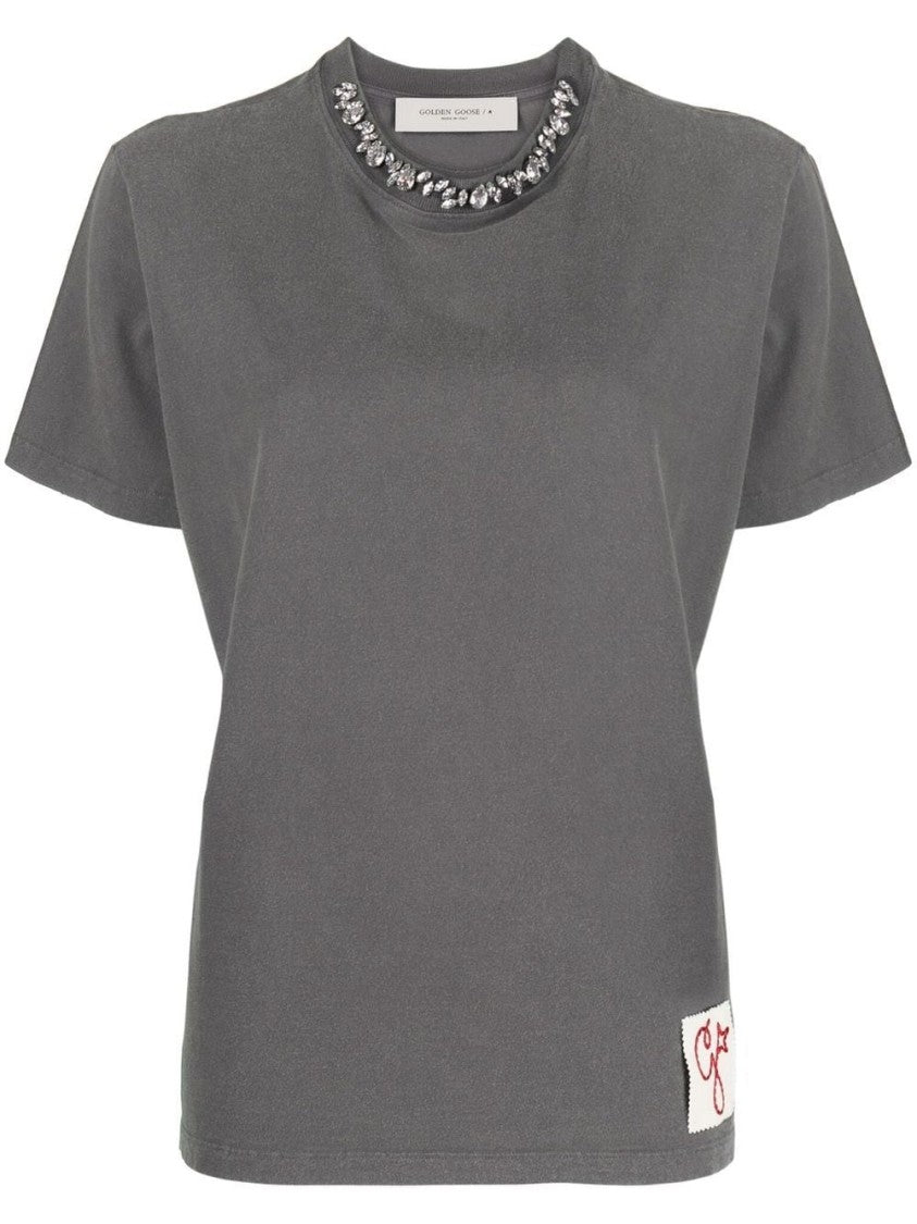 Golden Goose Decorative Crystal-Embellished Grey T-Shirt
