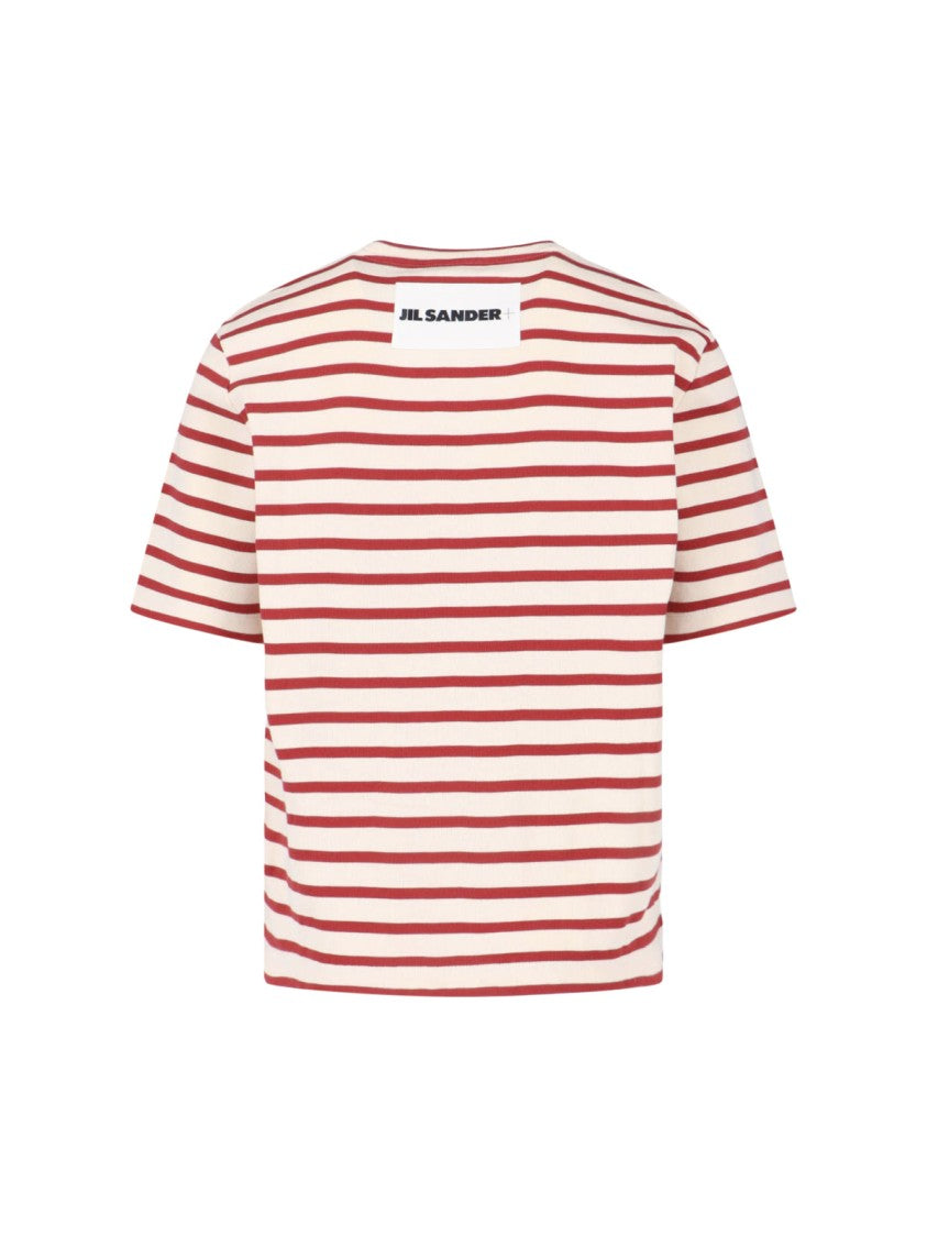 Jil Sander Red Horizontal Stripe Cotton T-Shirt