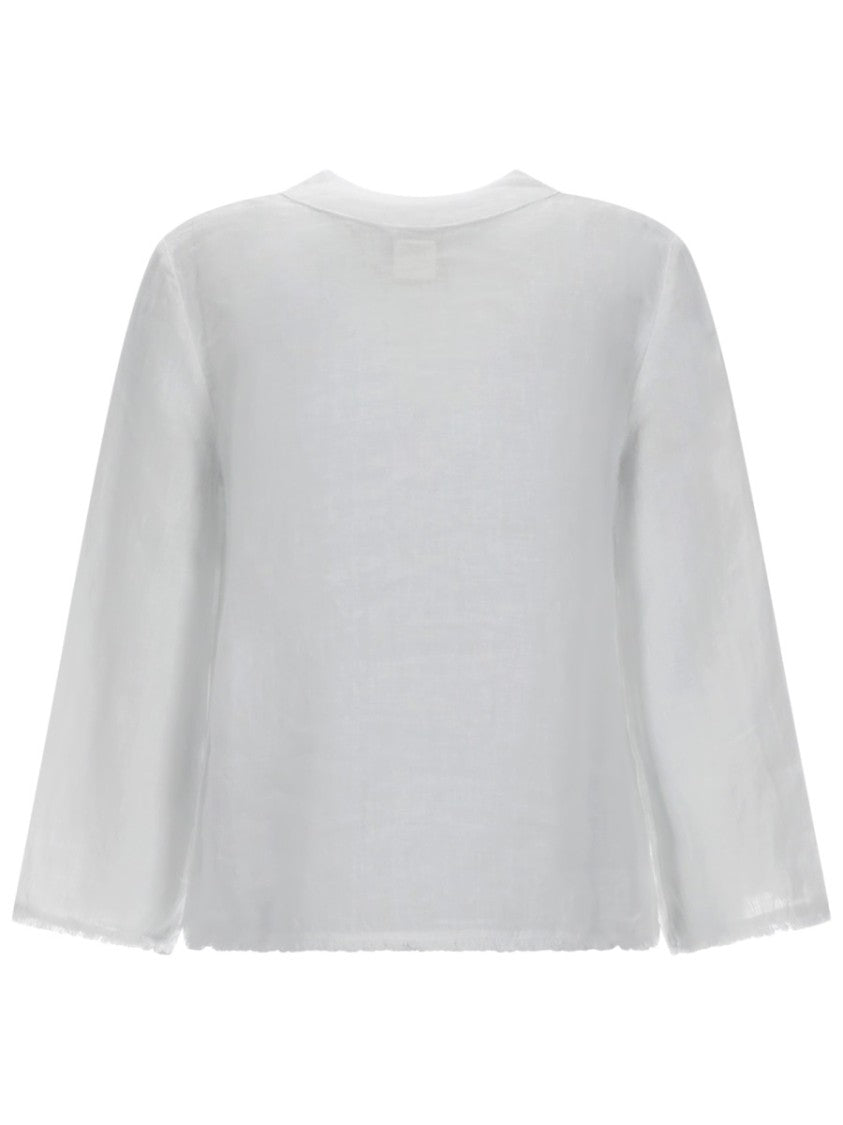120% Lino Neutrals V Neck Sequin Linen Blouse