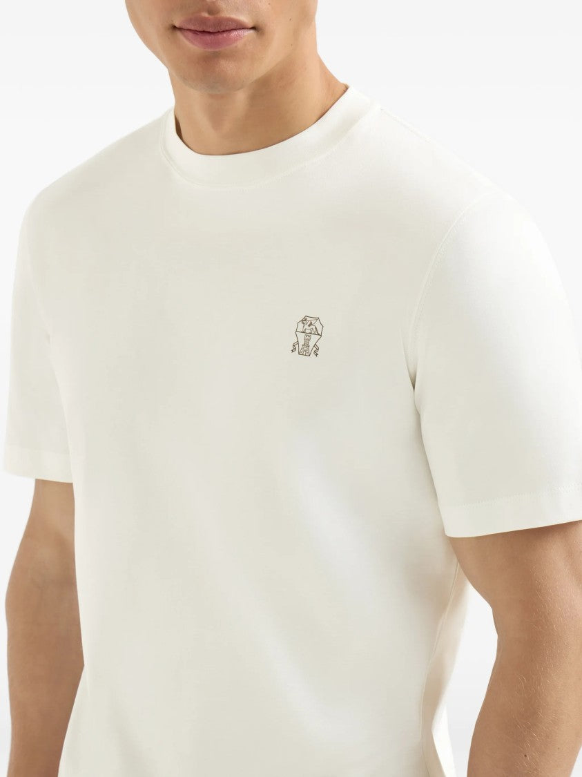 Brunello Cucinelli Cotton Embroidered Logo Crewneck T-Shirt