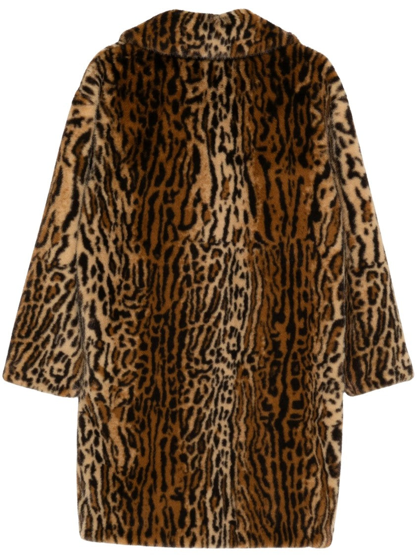 Stand Studio Plush Faux Fur Coat With Bold Animal Print Design