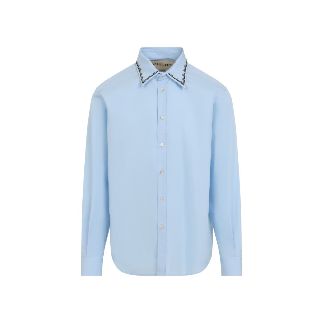 Valentino Light Blue Cotton Shirt With Mini-Bead Embroidery