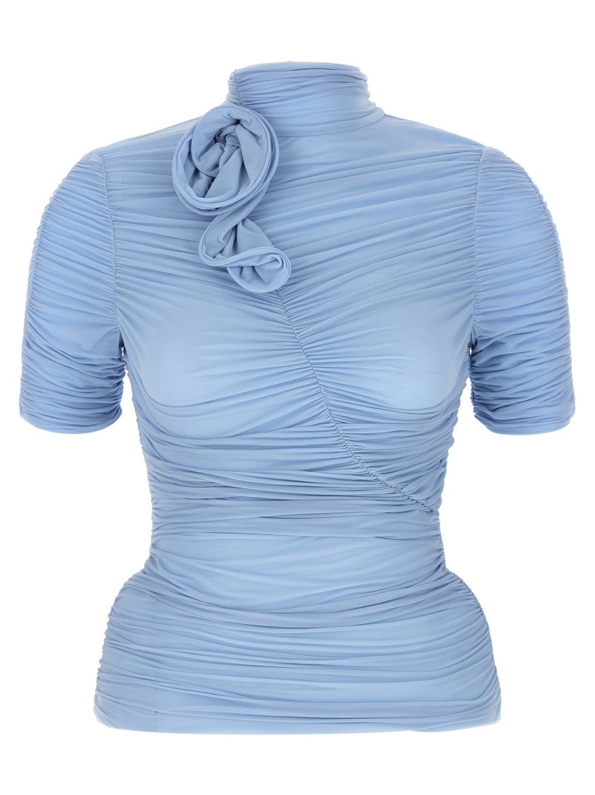 Magda Butrym Ruched Cupro Blend Top With 3D Floral Detailing