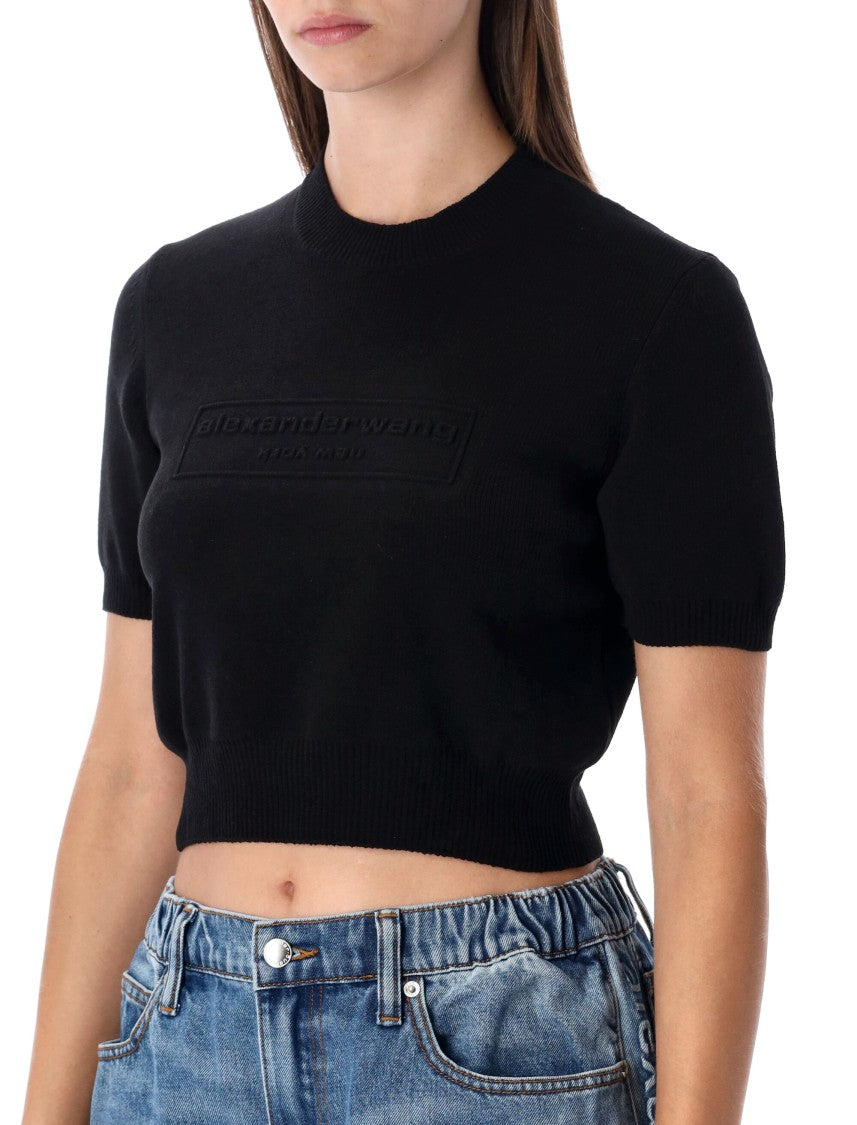 Alexander Wang Cropped Ribbed Chenille Sweater With Logo