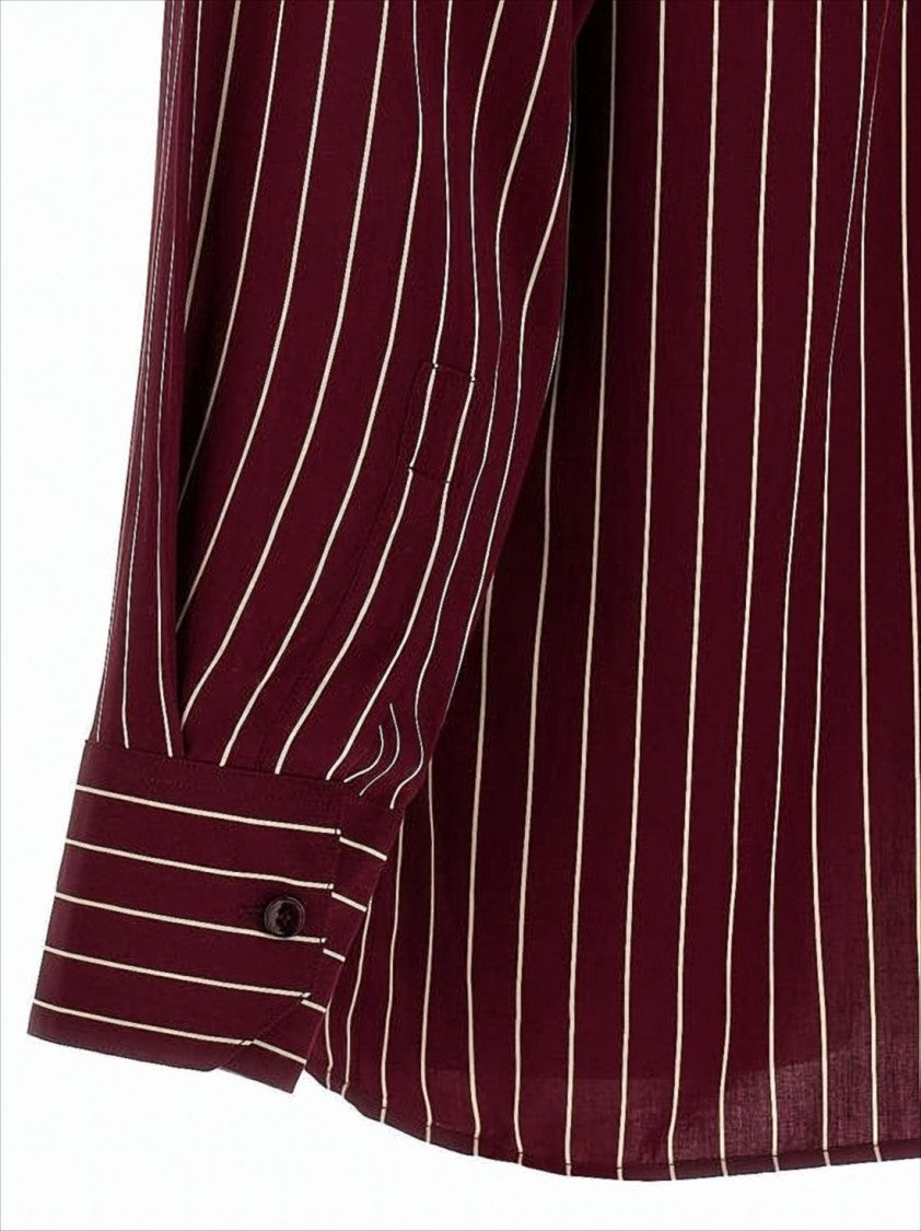 Saint Laurent Relaxed-Fit Burgundy Striped Long-Sleeve Shirt