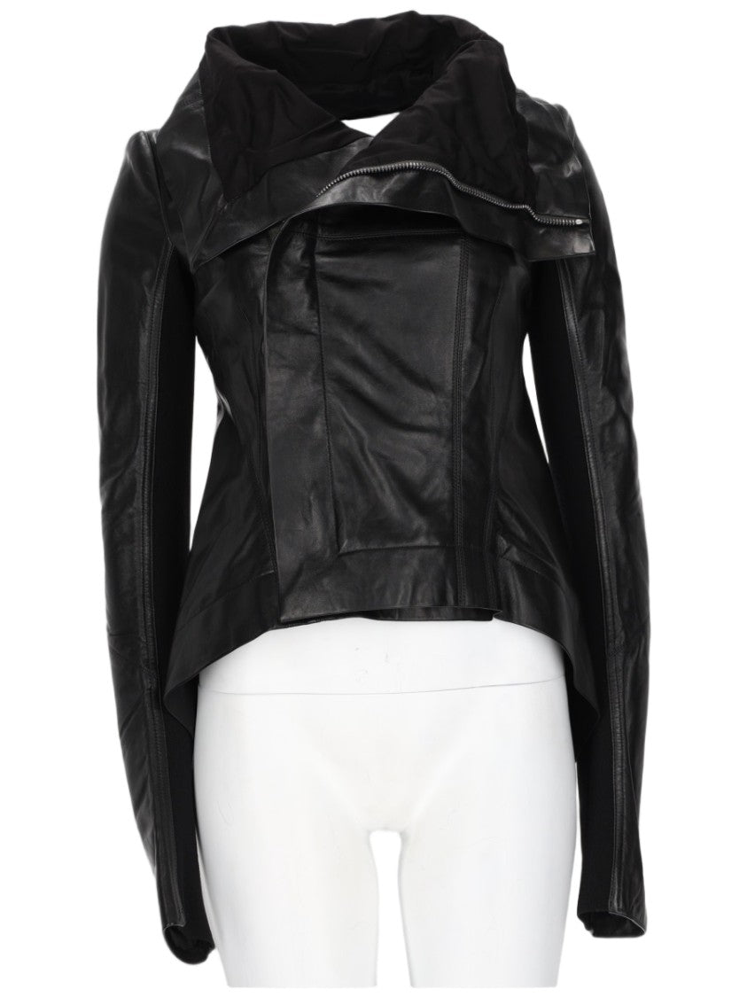 Rick Owens Naska Fitted Black Lamb Leather Biker Jacket