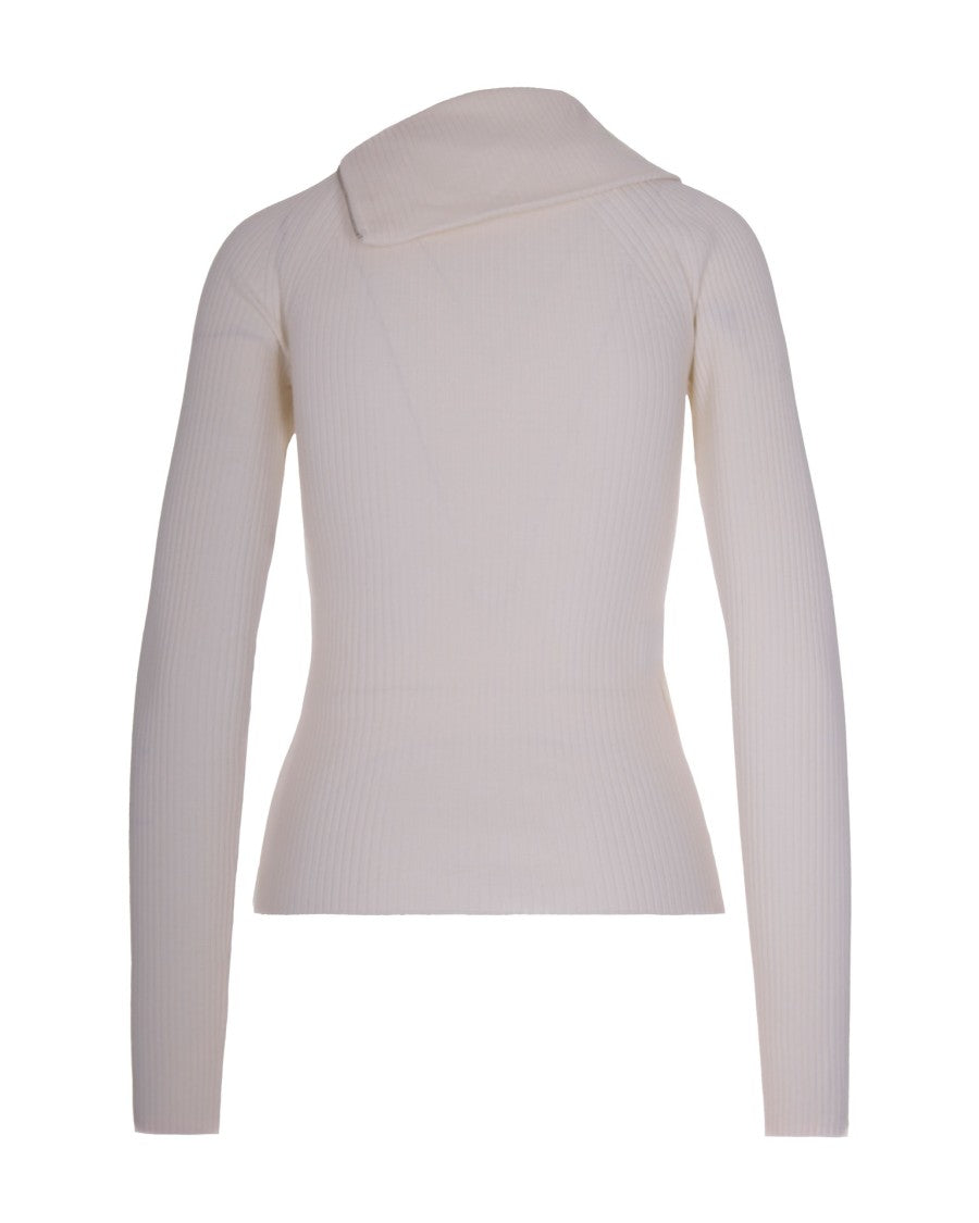Sportmax Fitted White Stretch Virgin Wool Maglia Pinna Bianca