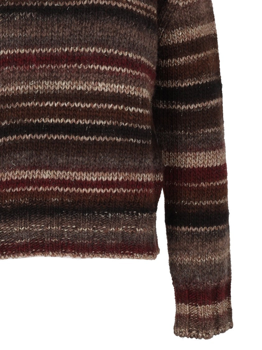 Kangra Cashmere Knitted Turtleneck Sweater With Horizontal Stripes And Ribbed Details