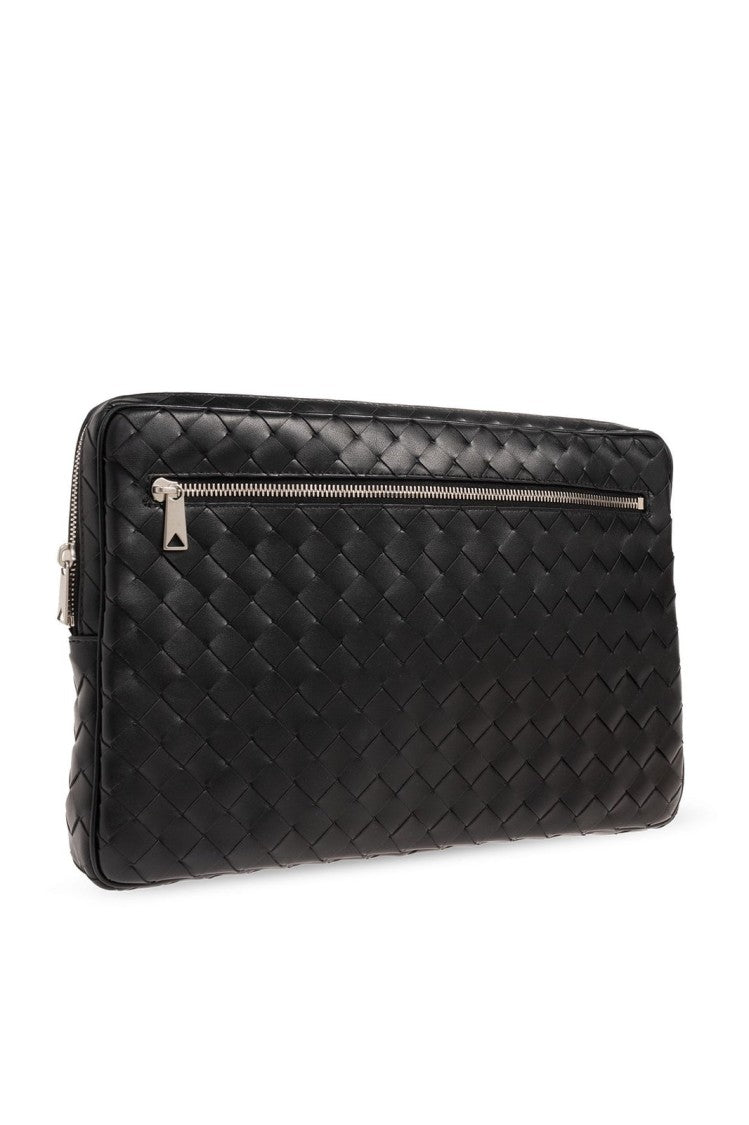 Bottega Veneta Woven Leather Pouch With Metallic Zipper