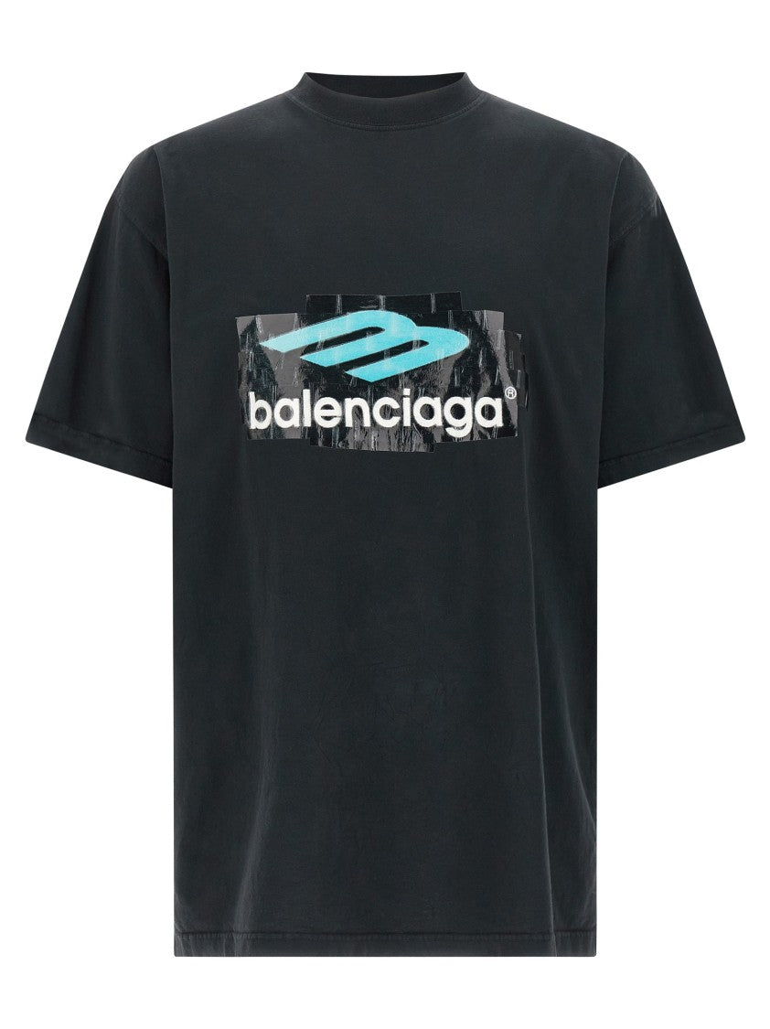 Balenciaga Relaxed Fit Black Printed T-Shirt With Layered Logo Design
