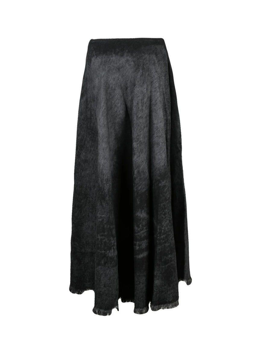 Diesel Long Denim Skirt With Raw Hem And Zip Closure