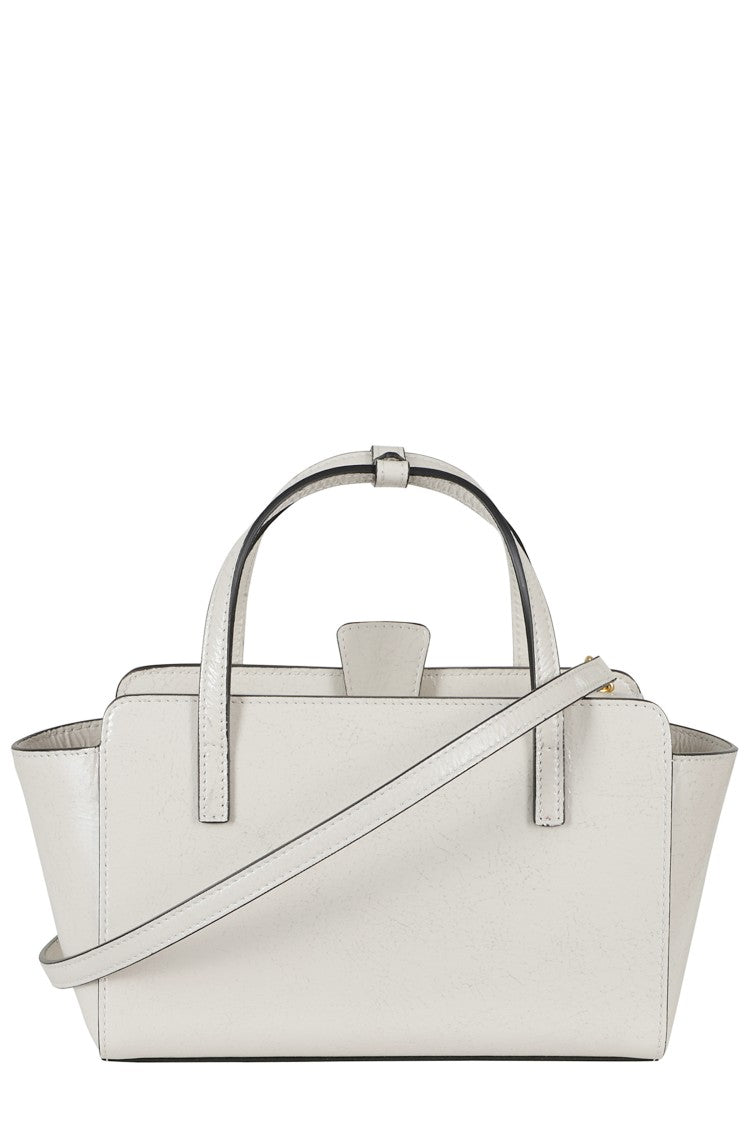Hidesins White Small Flap Double Handle Leather Handbag
