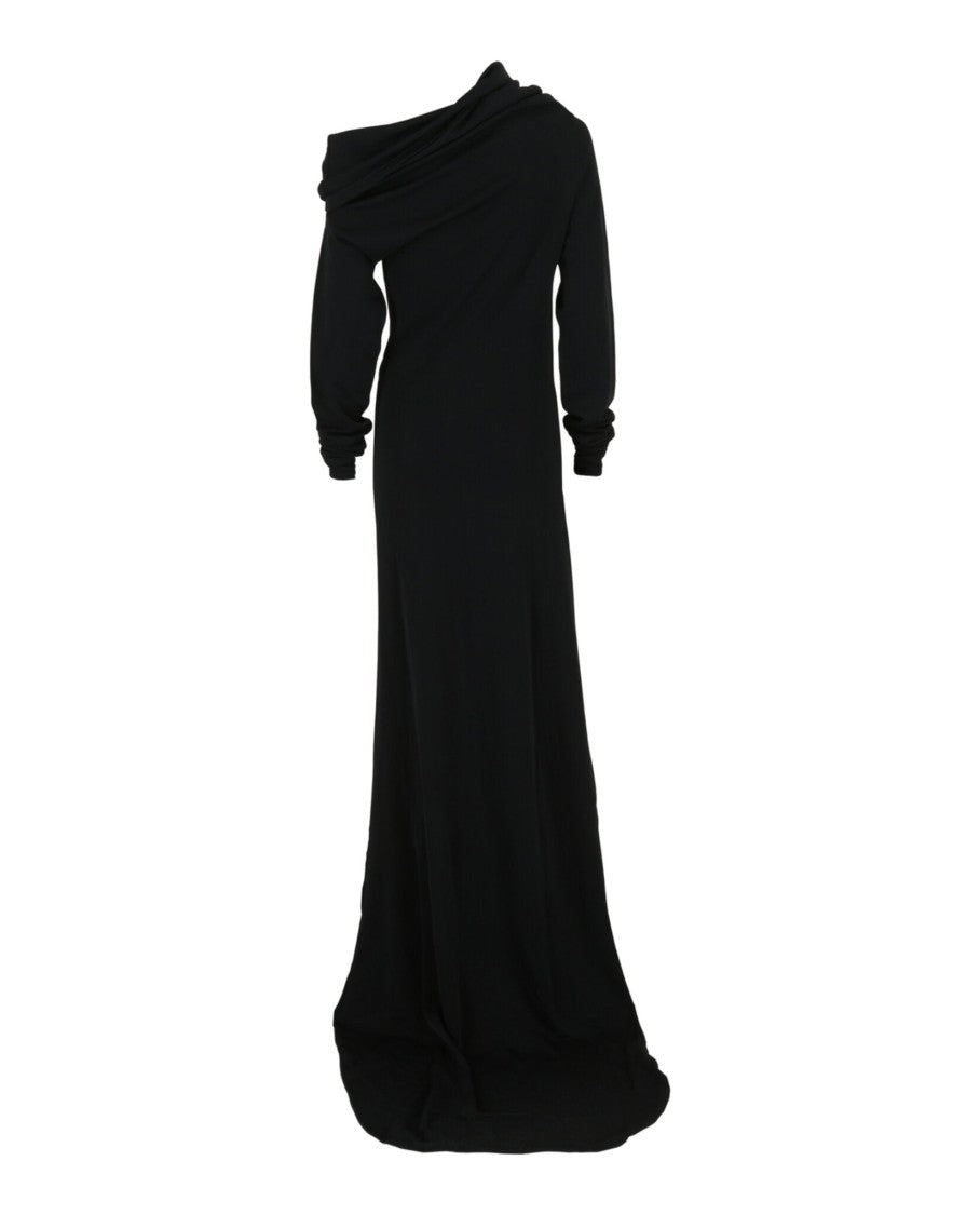 Ferragamo Long Sleeve Off-The-Shoulder Gown With Draped Neckline