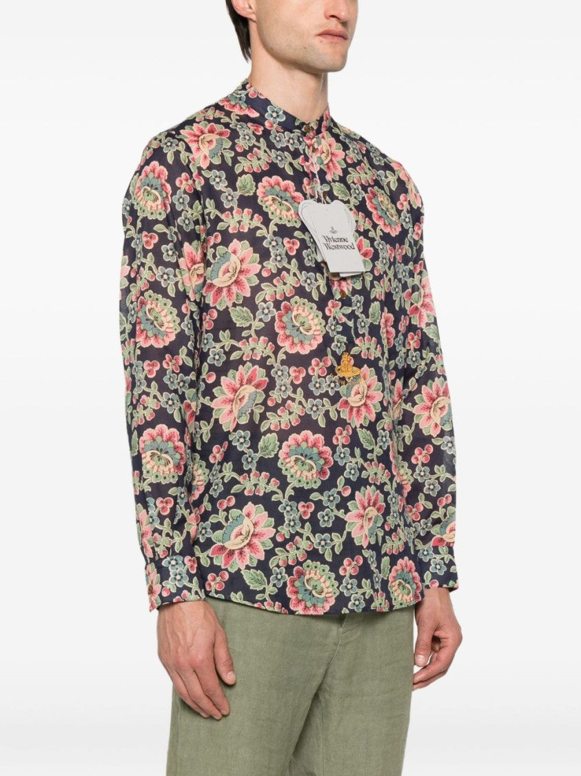 Vivienne Westwood Blue Floral Print Mock Neck Shirt