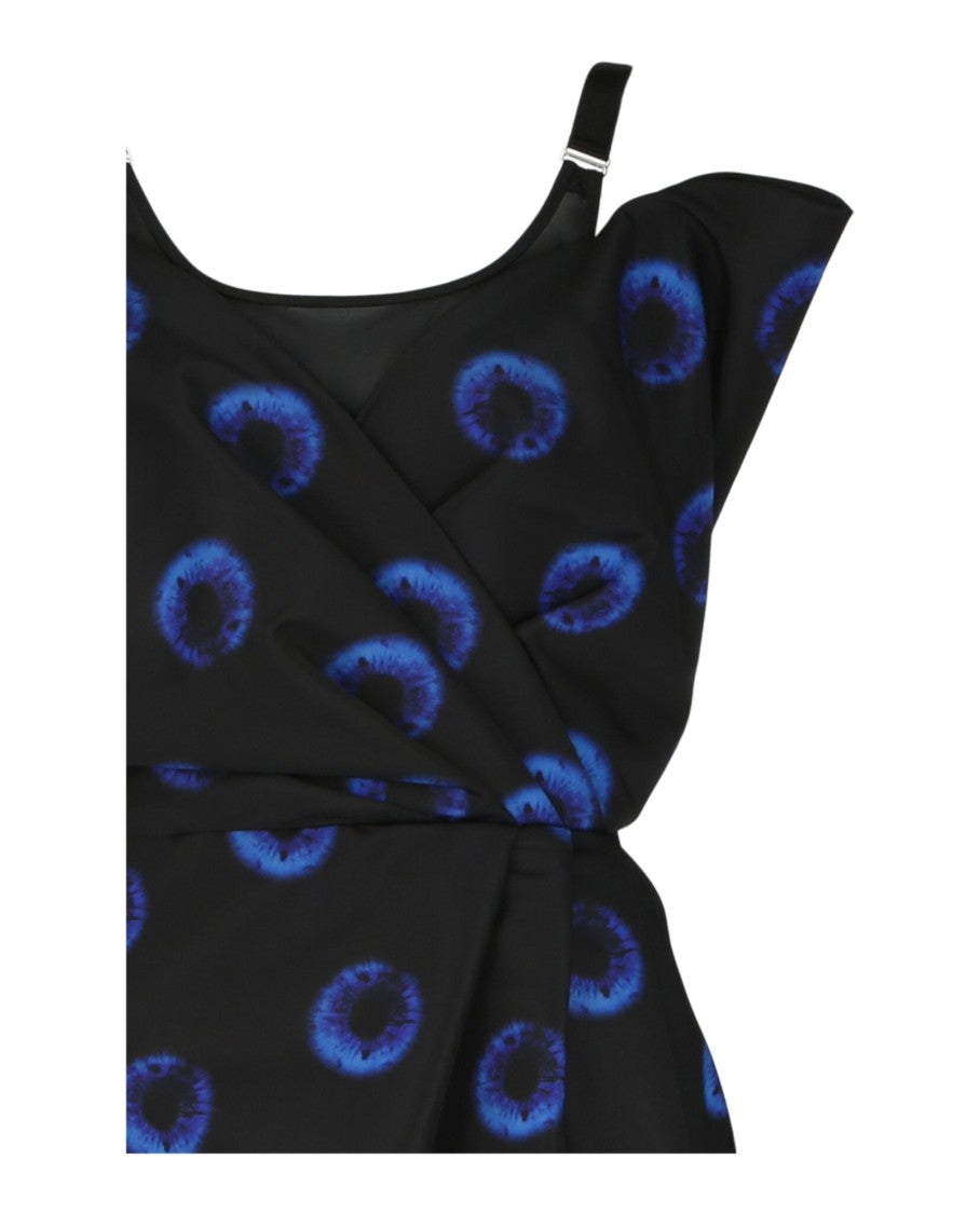 Alexander Mcqueen Eye-Print Draped Illusion Midi Dress