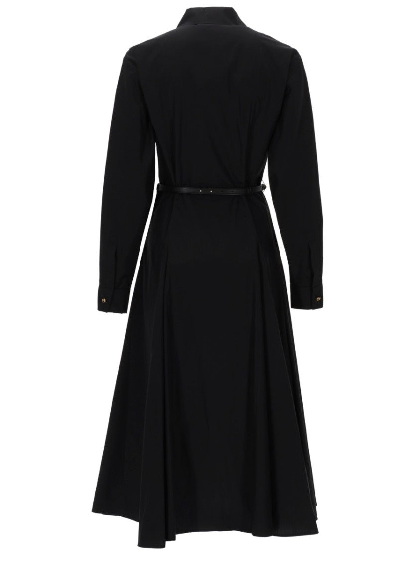 Max Mara Mid-Calf Length Black Poplin Dress With Braided Belt