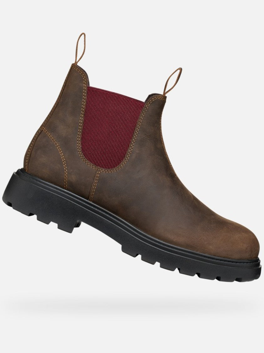 Geox Ankle-High Boots With Burgundy Elastic Panels And Rugged Sole