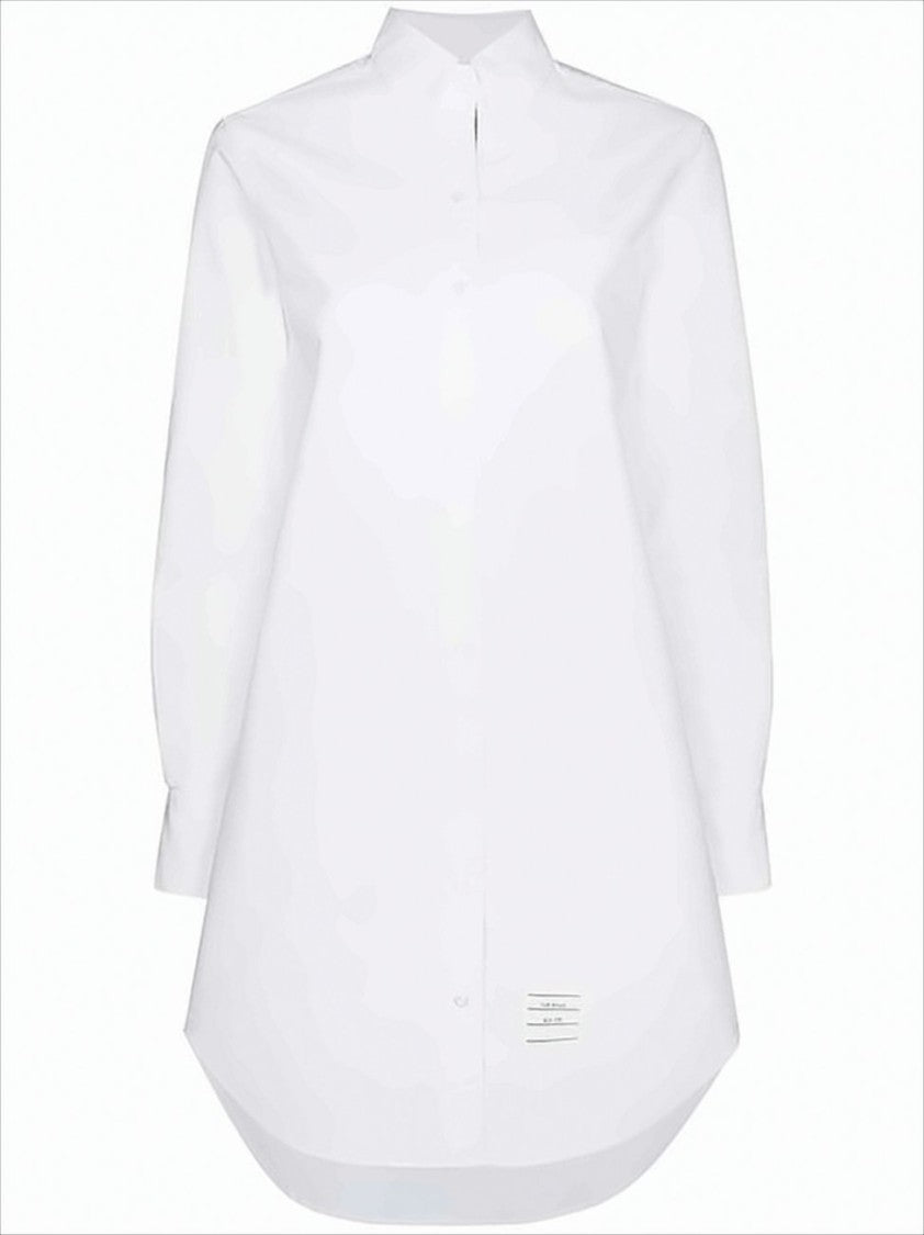 Thom Browne Classic White Midi Dress With Button-Down Front And Pointed Collar