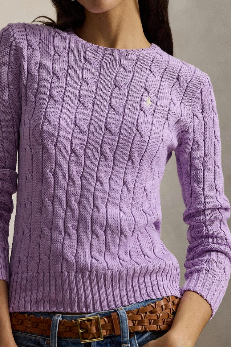 Polo Ralph Lauren Lilac Cotton Cable-Knit Crewneck Sweater
