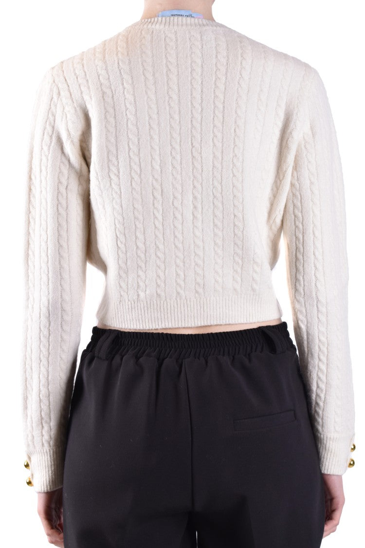 Chiara Ferragni Cropped Cable Knit Sweater Gold-Tone Details