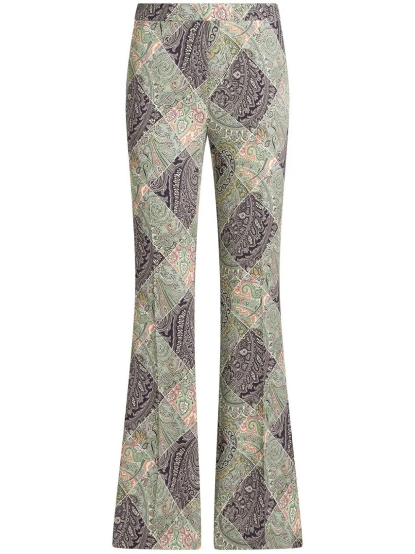 Etro Flared Trousers With Unique Paisley Print And Stretch Fabric