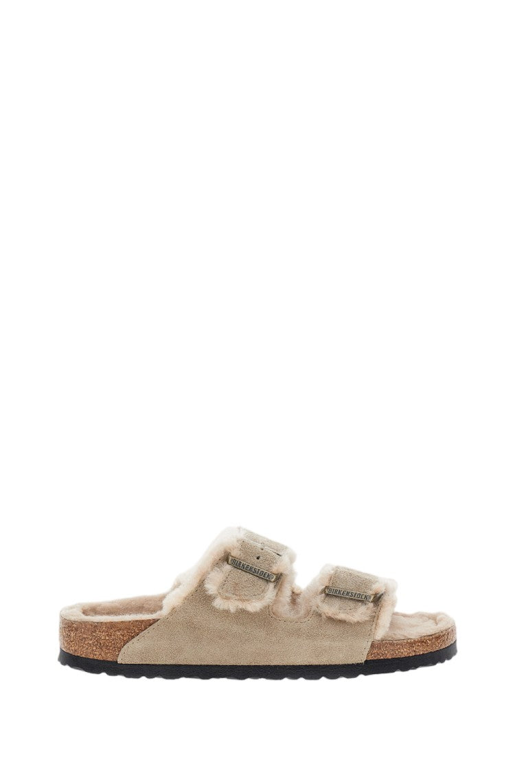Birkenstock Taupe Shearling Suede Sandals