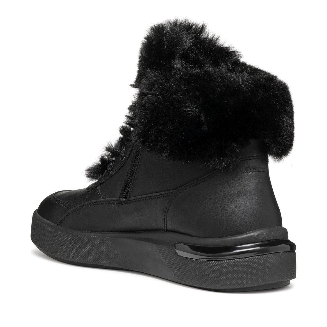 Geox Dalyla Black Plush Fur Collar Leather Boots
