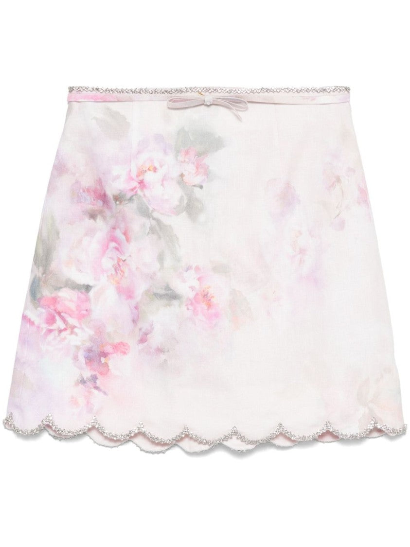 Zimmermann Delicate Floral Print Skirt With Scalloped Hemline