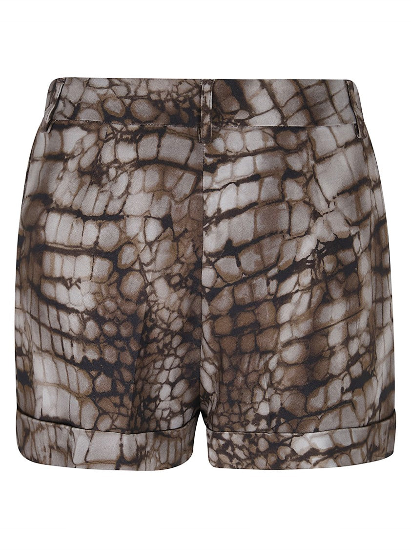 Elisabetta Franchi Bermudas With Reptile-Inspired Print And Cuffed Hem
