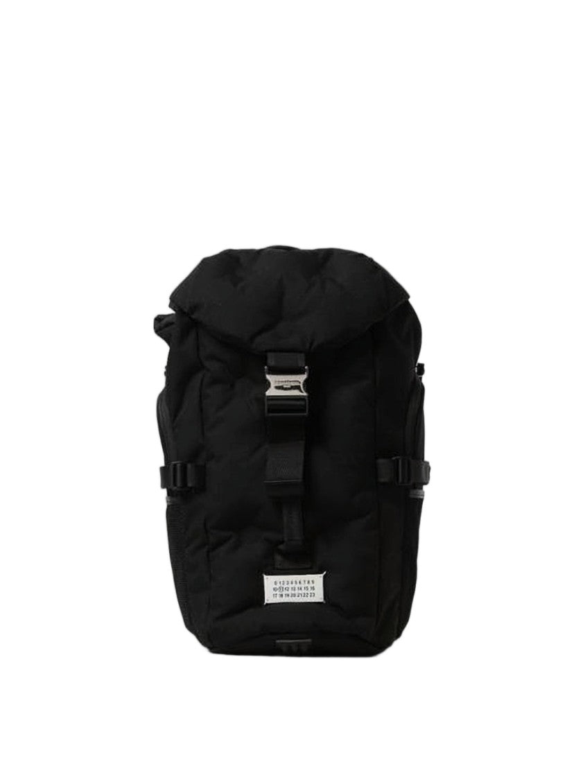 Maison Margiela Roll-Top Black Nylon Backpack With Metal Buckle Closure