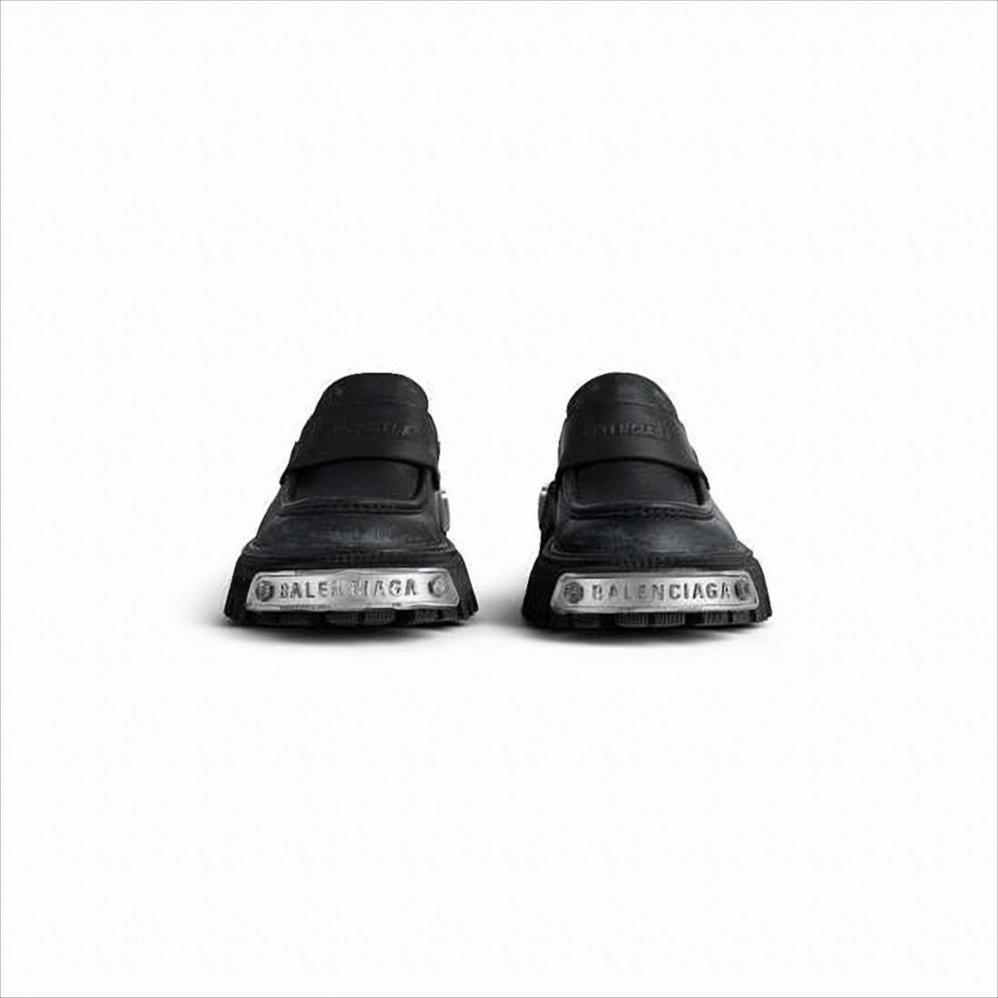 Balenciaga Chunky Black Leather Loafers With Rugged Rubber Sole