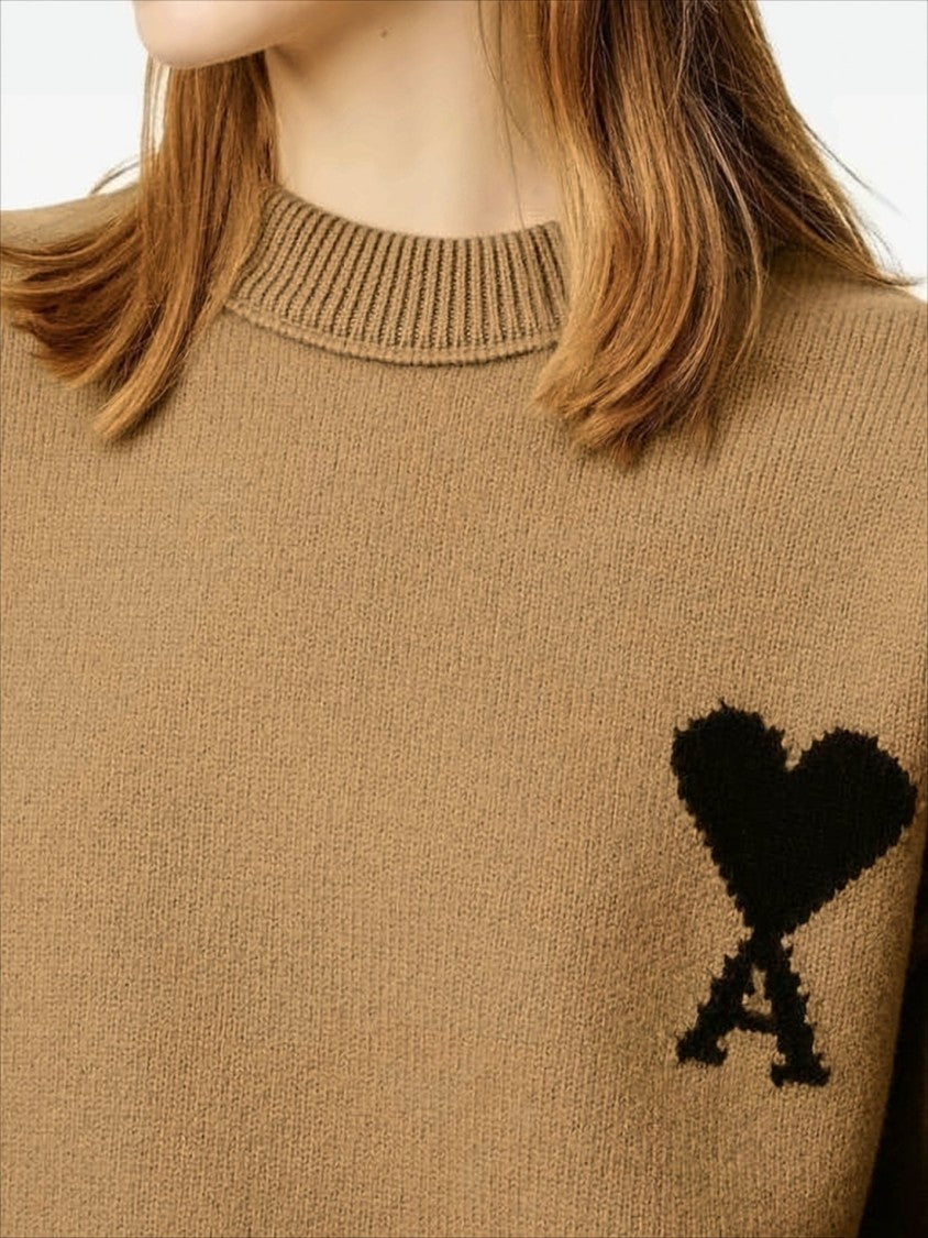 Ami Relaxed Fit Wool Sweater With Heart Emblem