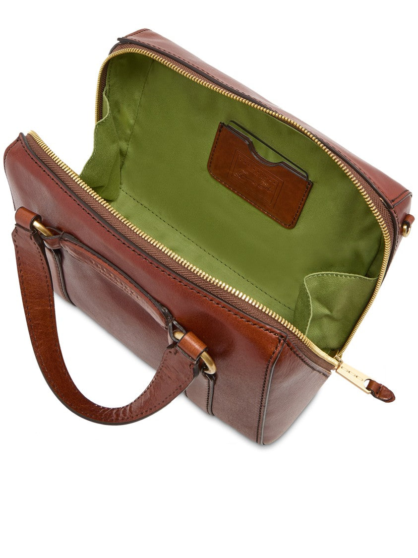 The Bridge Structured Brown Leather Handbag With Gold-Tone Hardware