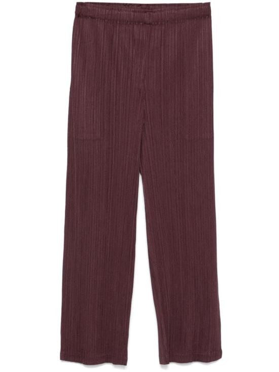 Pleats Please Burgundy Pleated Texture Straight-Leg Pants With Elastic Waistband