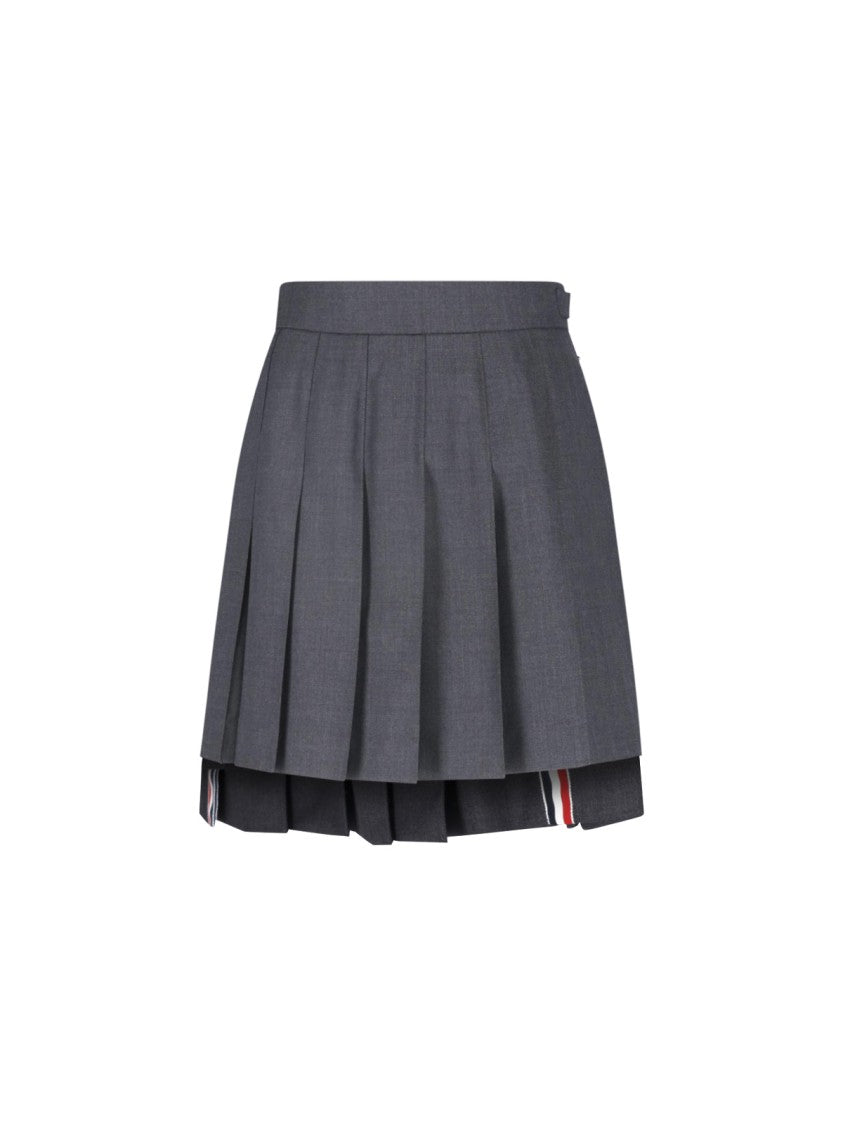 Thom Browne Grey Wool Pleated Mini Skirt
